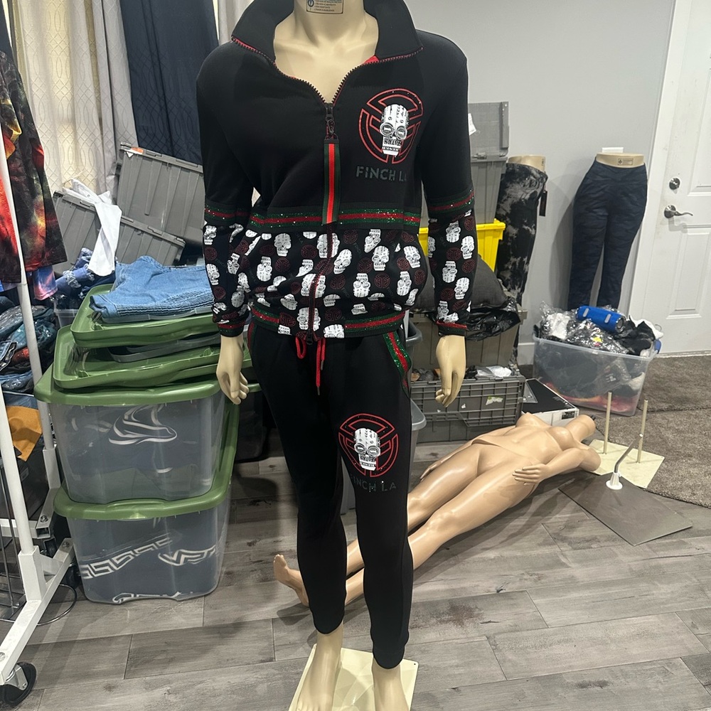 Black Finch LA Tracksuit with White Pattern